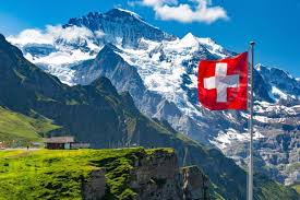 Mountain Landscape with the Switzerland flag 