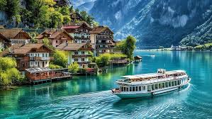 River view near moutains and a small town 